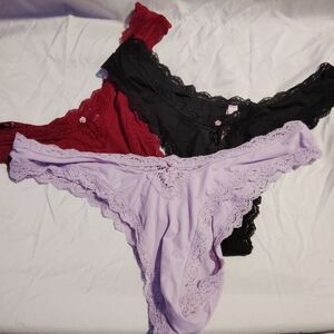 Lace Trim Panties Set - Black, Red, and Lavender